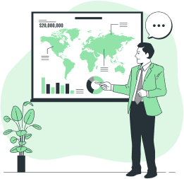 Illustration of a person presenting a graph