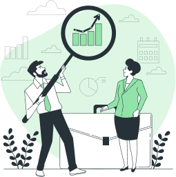 Illustration of people in an office talking about growth
